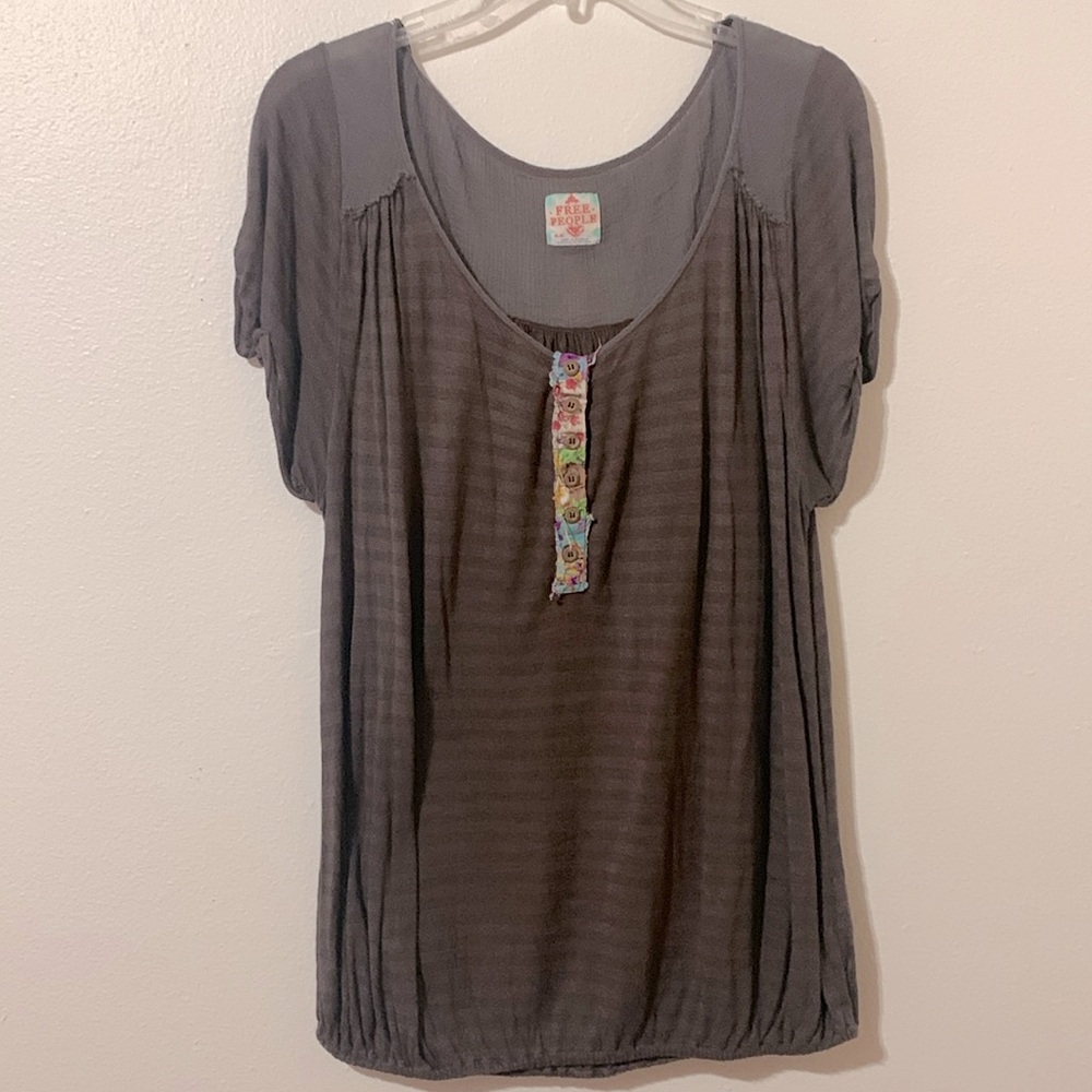 Free People Floral Buttons on Brown Top With Waistband Size M Used